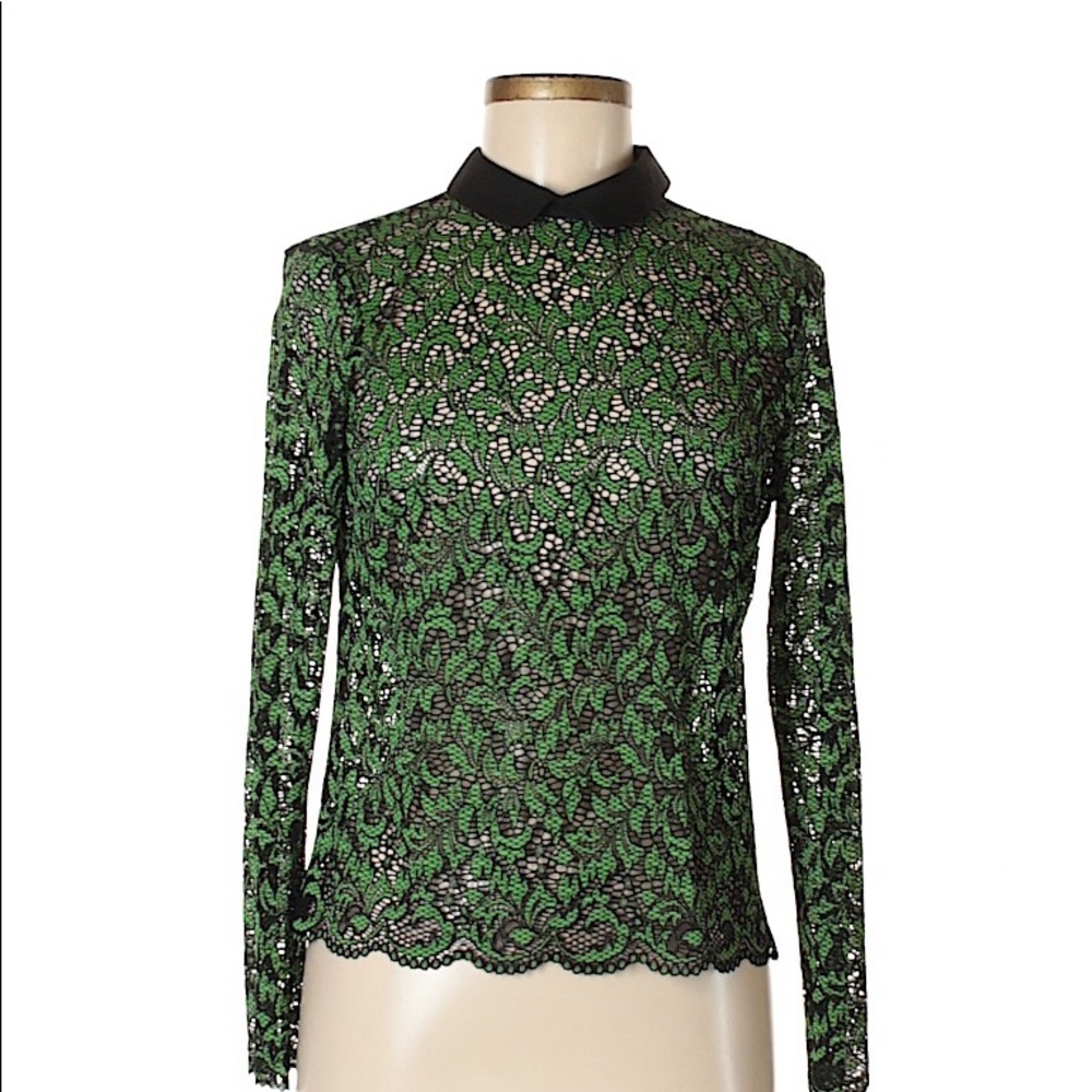 ZARA Green Lace Collared Blouse